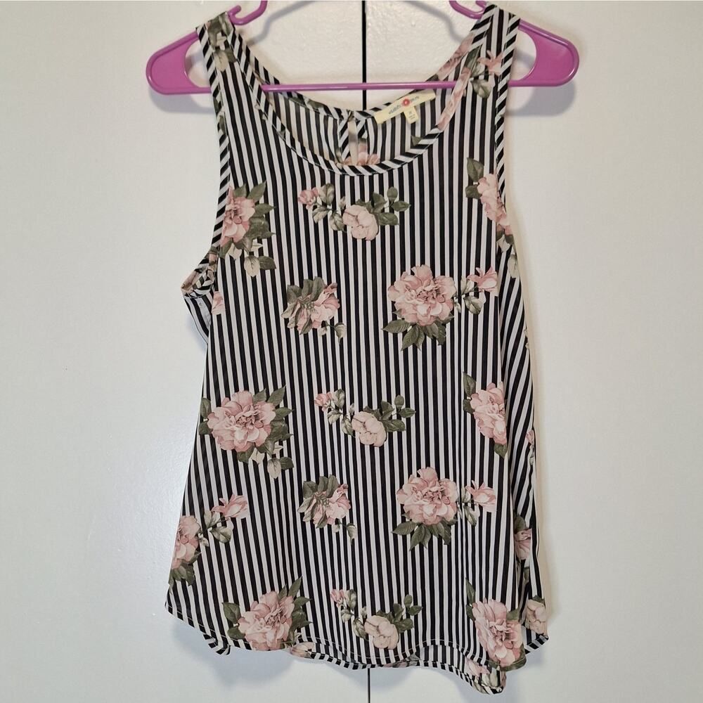 Wishful Park Black and White Striped Floral Tank Top Medium
